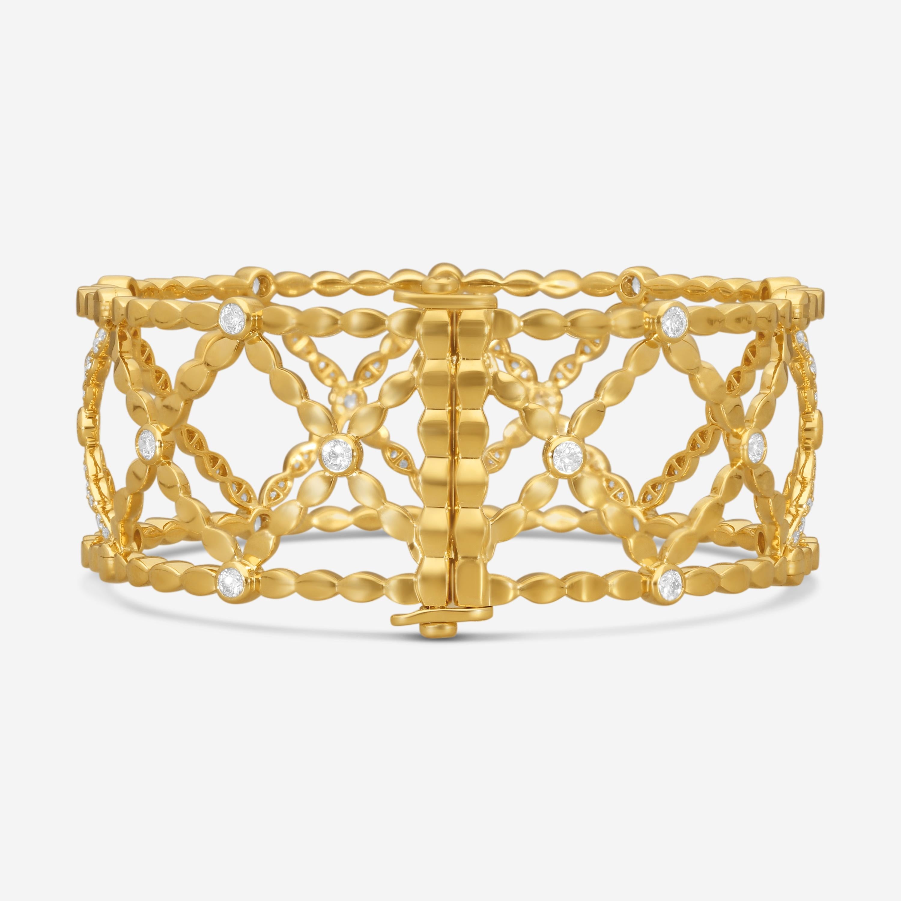Hearts on Fire Lorelei Lattice 18K Yellow Gold Diamond Bangle Bracelet HFBLORDLA