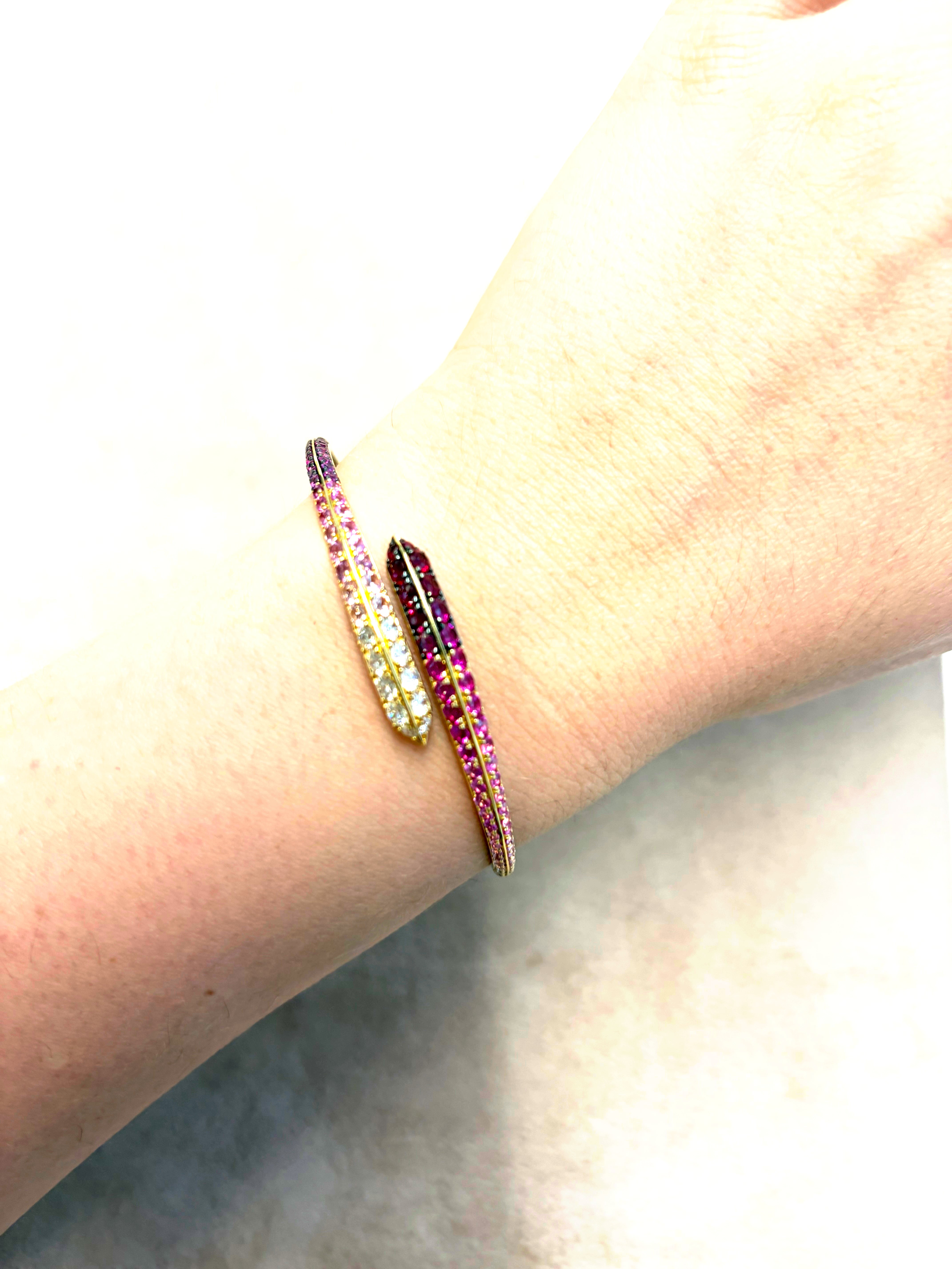 Alberto Milani Ombre 18K Yellow Gold Diamond & Pink Sapphire Bypass Cuff Bracelet G0062E