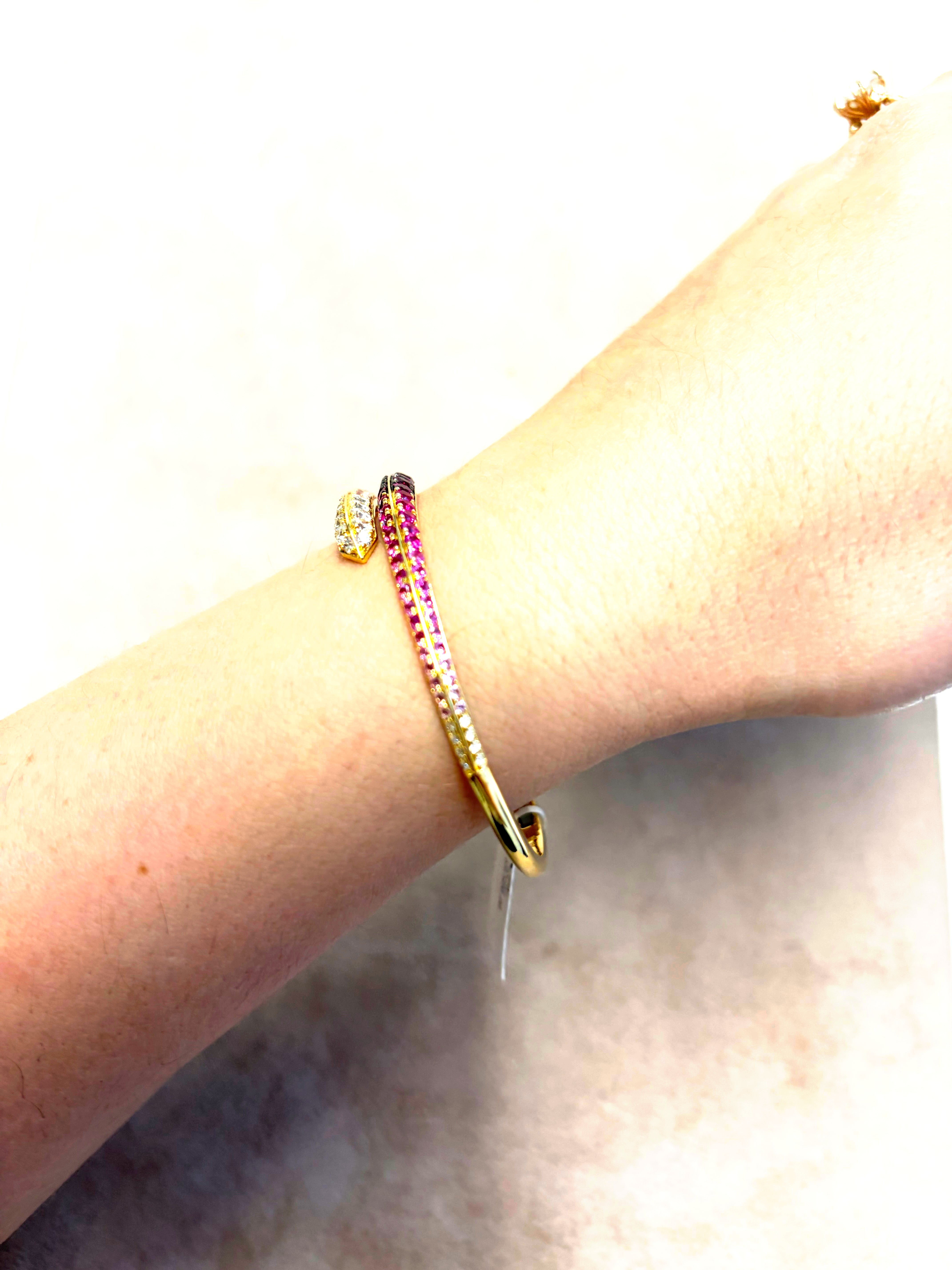 Alberto Milani Ombre 18K Yellow Gold Diamond & Pink Sapphire Bypass Cuff Bracelet G0062E