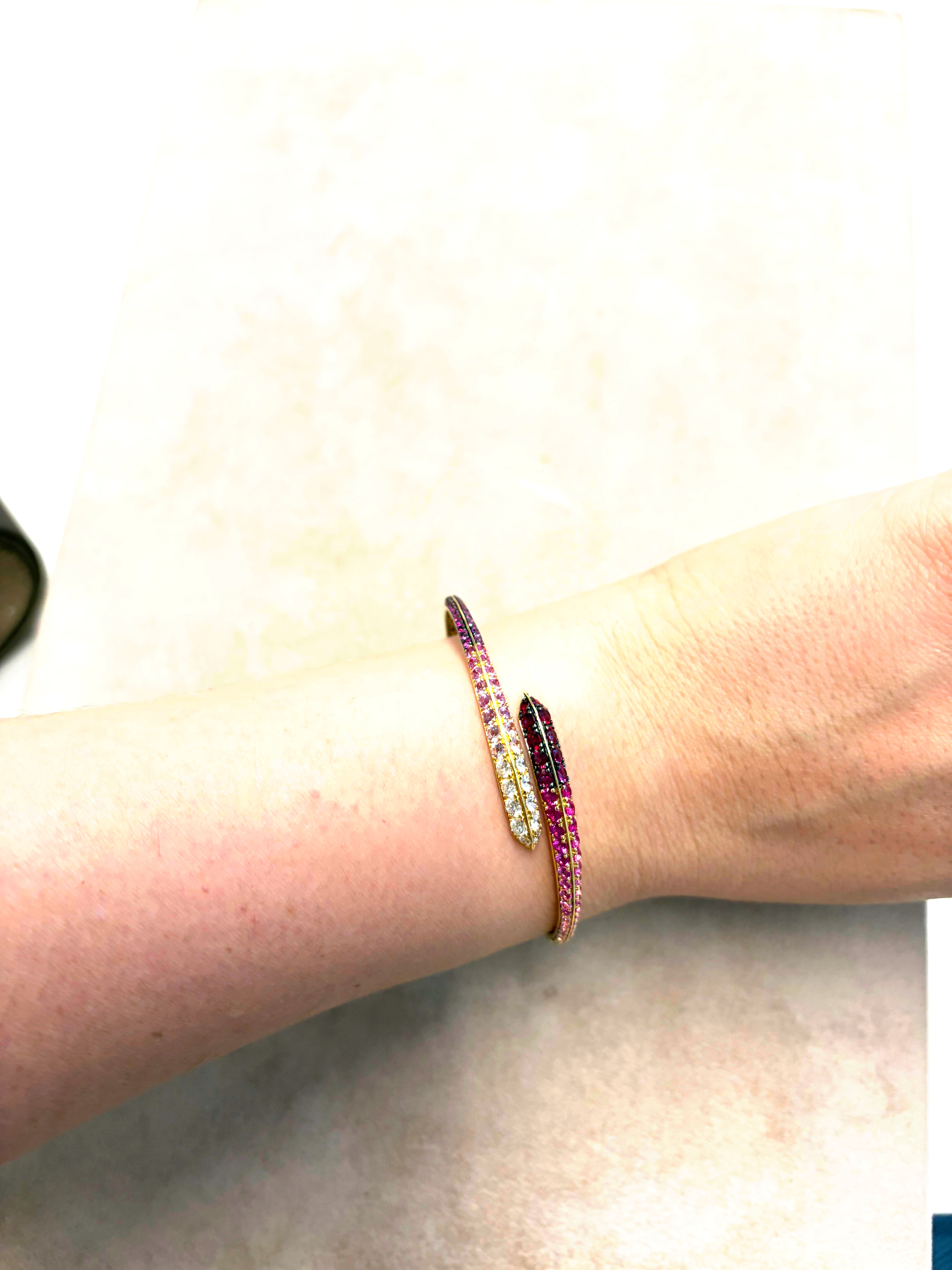 Alberto Milani Ombre 18K Yellow Gold Diamond & Pink Sapphire Bypass Cuff Bracelet G0062E