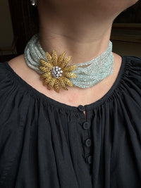 Jean Vitau 18K Yellow Gold Aquamarine Yellow Sapphire Diamond Torsade Necklace OG-36239