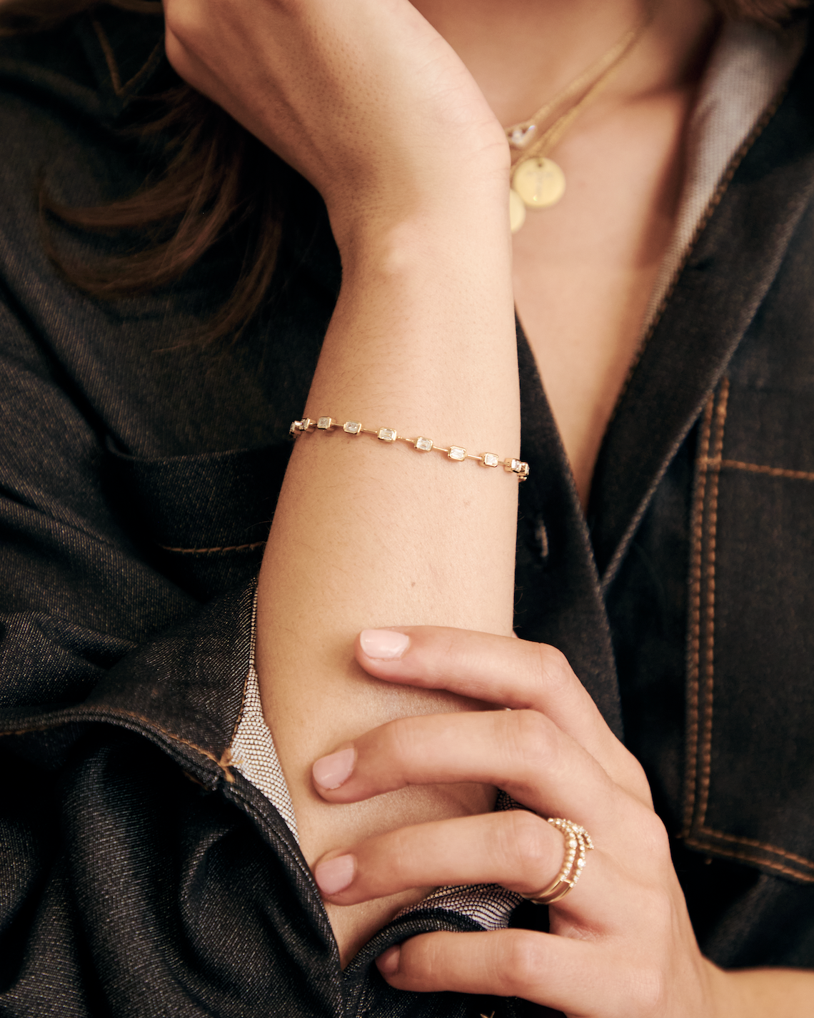 Ina Mar 18K Yellow Gold Emerald  Cut Diamond 3.00ct.twd. Link Bracelet ALB-19554-Y