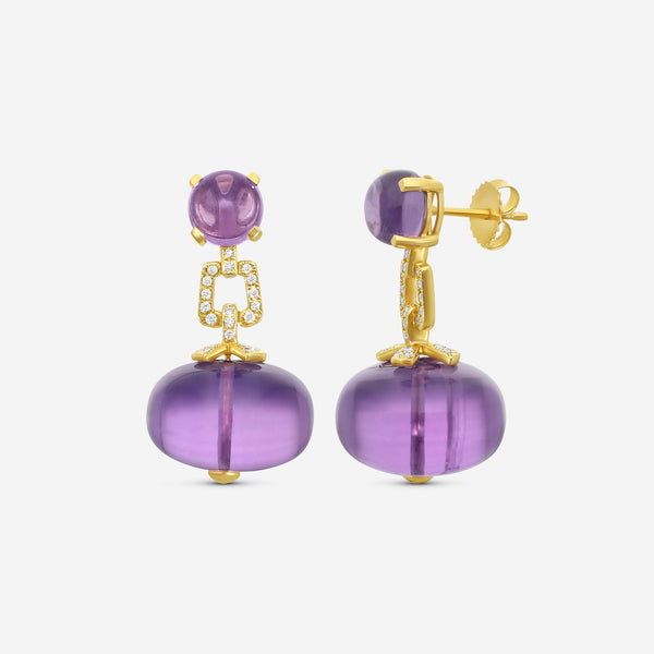Goshwara Beyond 18K Yellow Gold Amethyst & Diamond Drop Earrings JE0119-AM