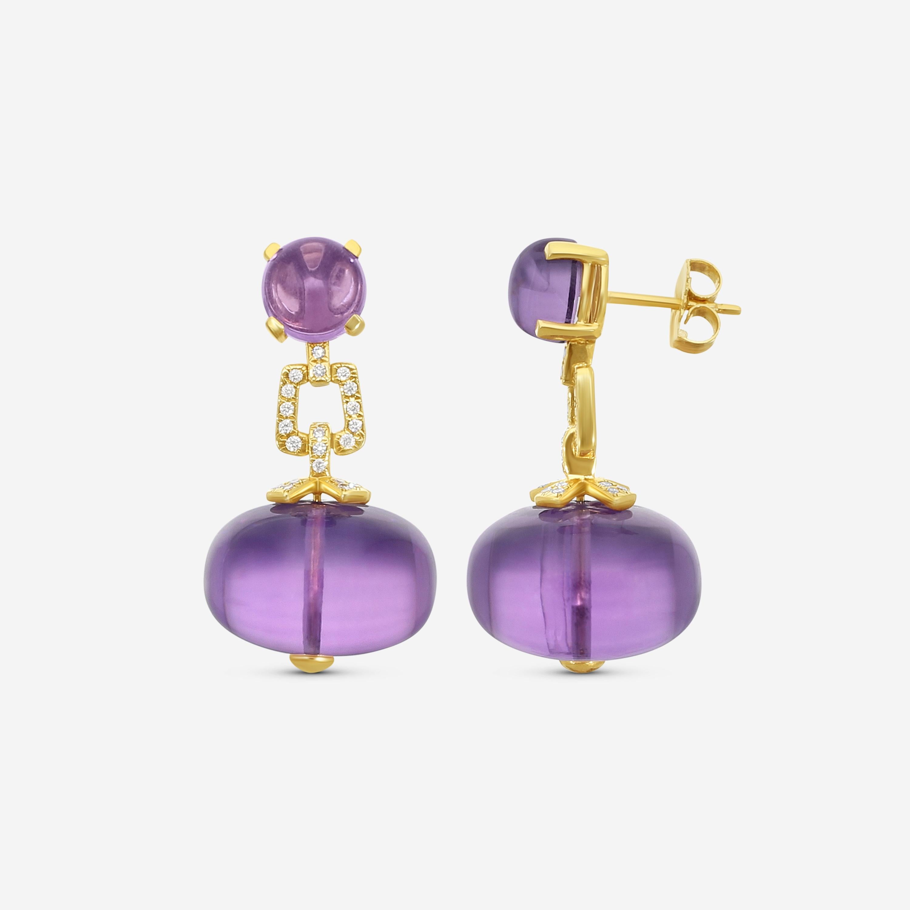 Goshwara Beyond 18K Yellow Gold Amethyst & Diamond Drop Earrings JE0119-AM