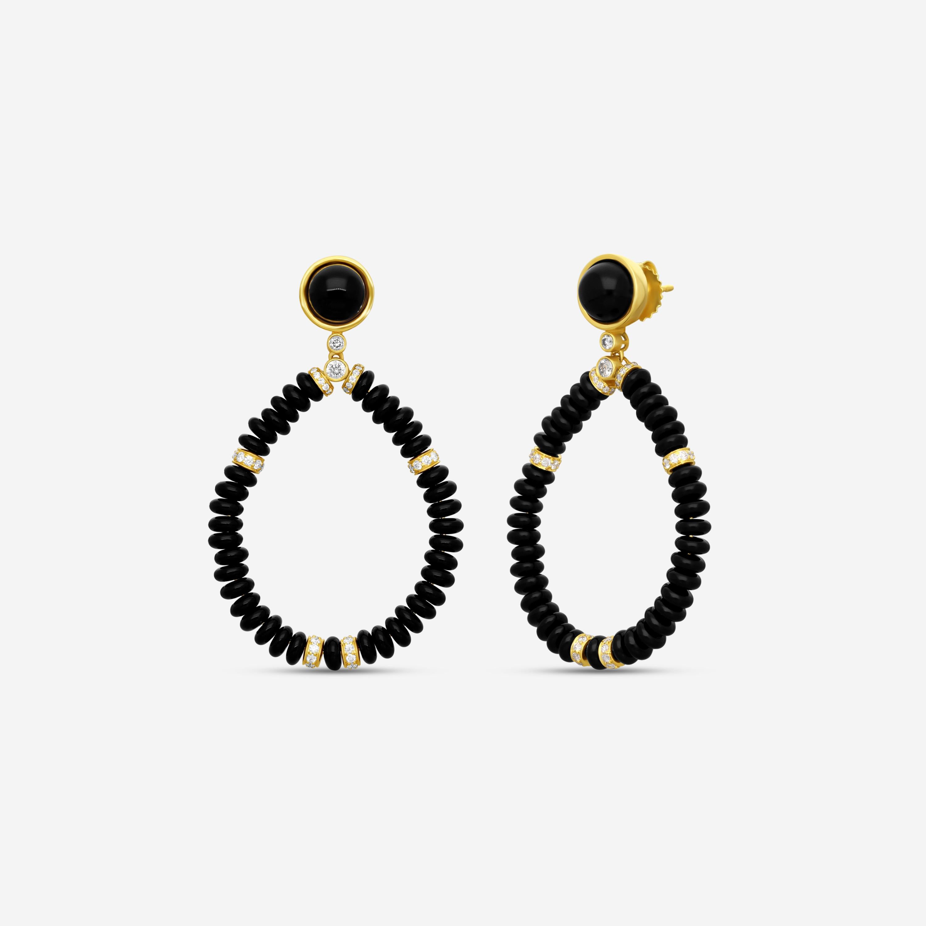 Goshwara G-One 18K Yellow Gold Black Onyx & Diamond Drop Earrings JE0411-OX-Y