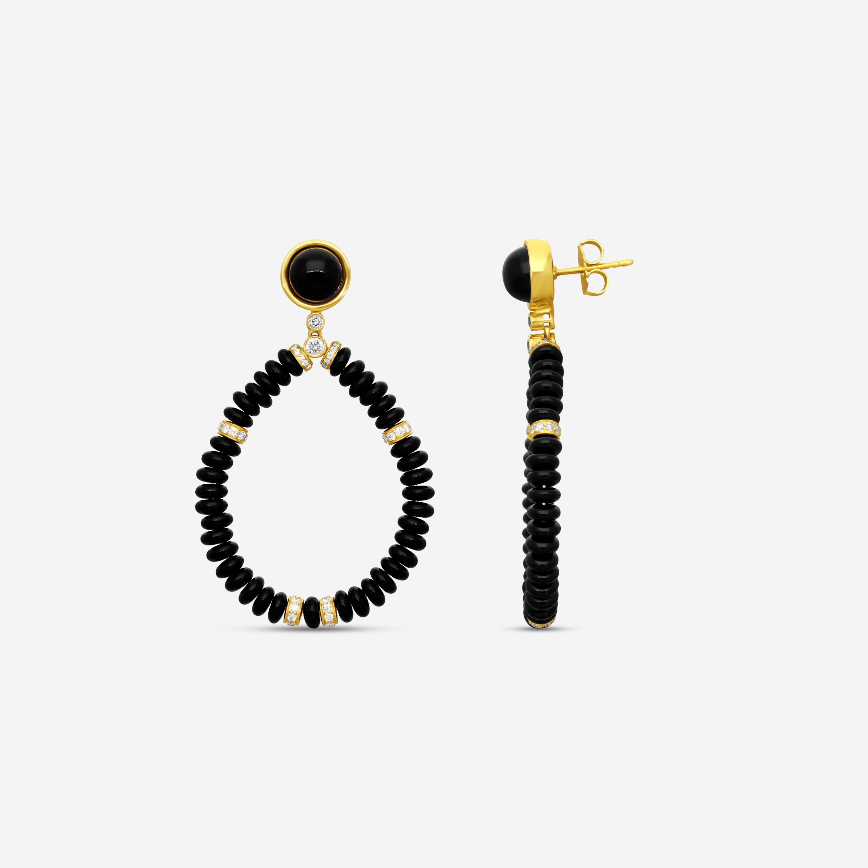 Goshwara G-One 18K Yellow Gold Black Onyx & Diamond Drop Earrings JE0411-OX-Y