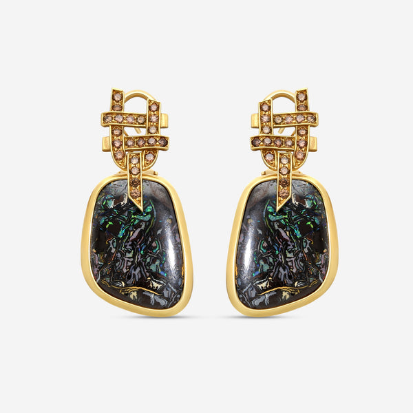 Goshwara G-One 18K Yellow Gold Yowah Nut Opal & Brown Diamond Earrings JE0141 - THE SOLIST