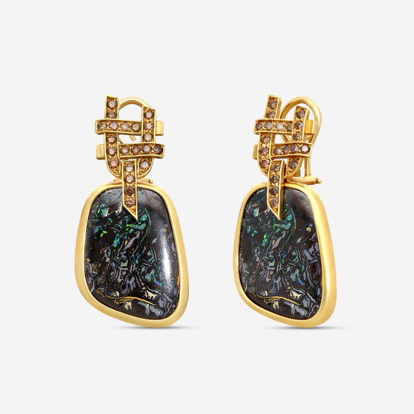 Goshwara G-One 18K Yellow Gold Yowah Nut Opal & Brown Diamond Earrings JE0141 - THE SOLIST