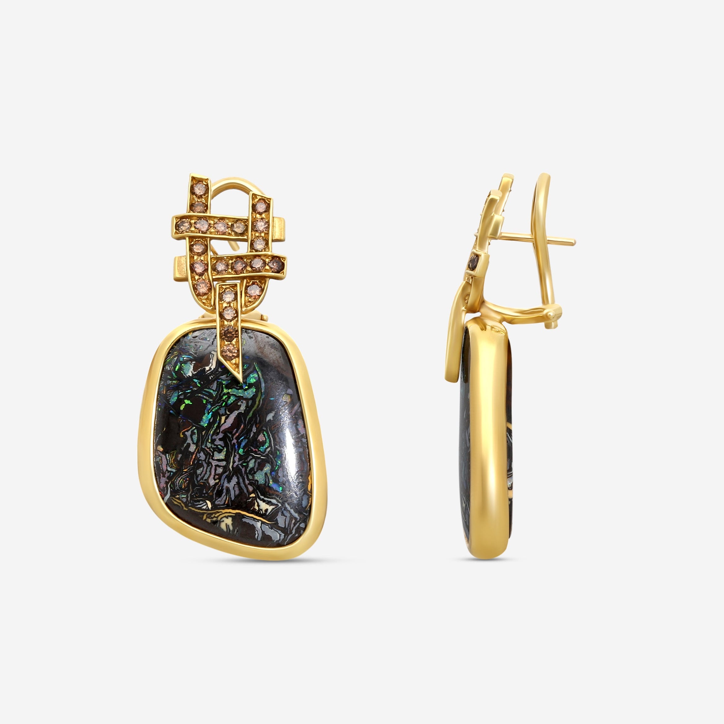 Goshwara G-One 18K Yellow Gold Yowah Nut Opal & Brown Diamond Earrings JE0141 - THE SOLIST
