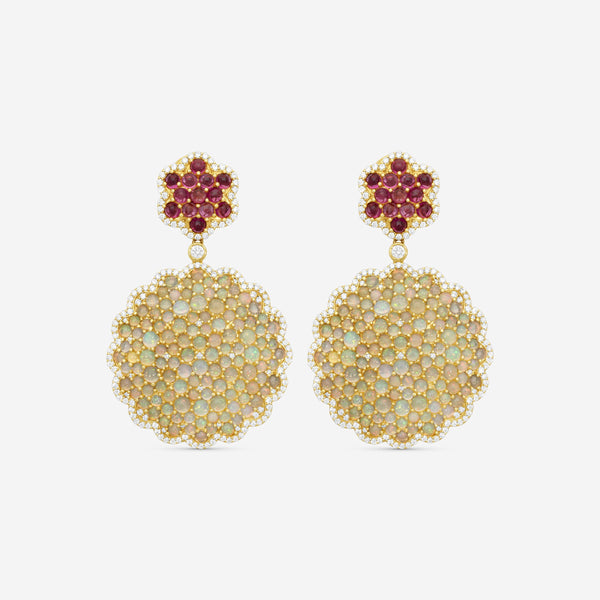 Goshwara G-One 18K Yellow Gold Opal, Rubellite & Diamond Earrings JE0355-OP-RB