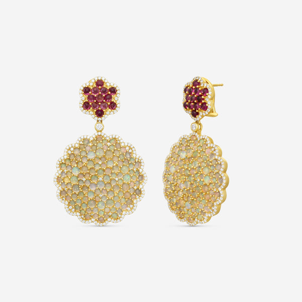 Goshwara G-One 18K Yellow Gold Opal, Rubellite & Diamond Earrings JE0355-OP-RB