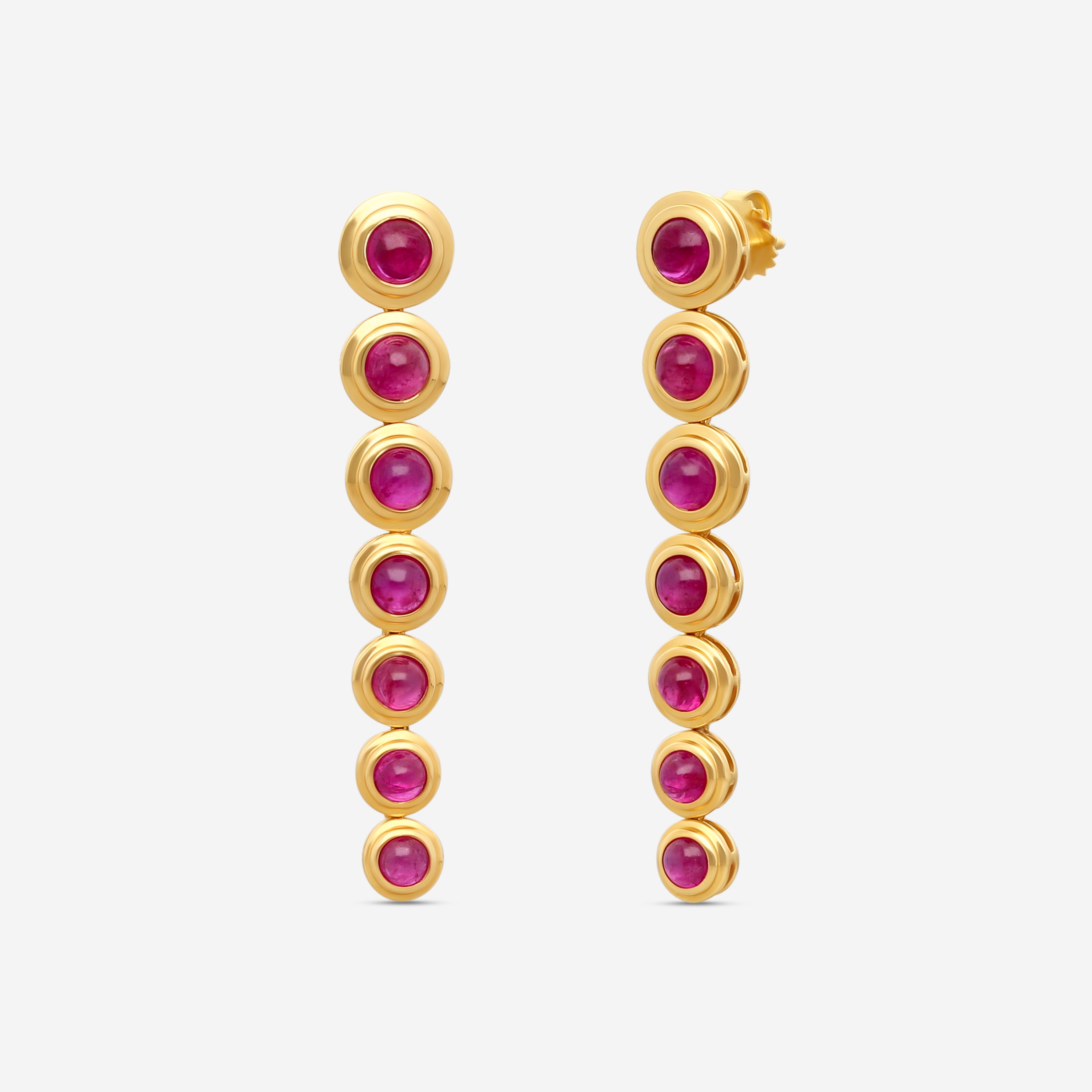 Goshwara G-One 18K Yellow Gold Ruby Cabochon Chandelier Earrings JE0358-RU - THE SOLIST