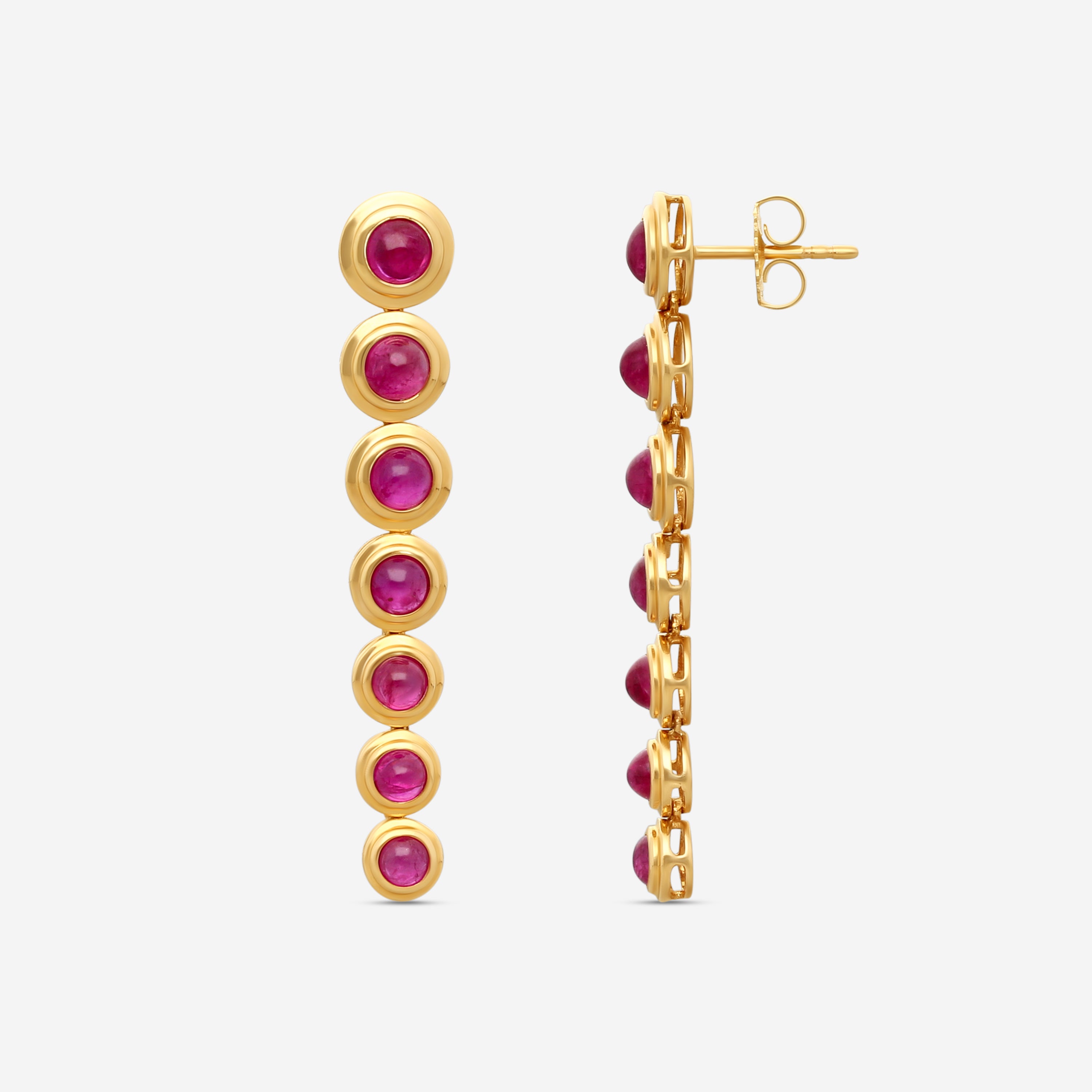 Goshwara G-One 18K Yellow Gold Ruby Cabochon Chandelier Earrings JE0358-RU - THE SOLIST