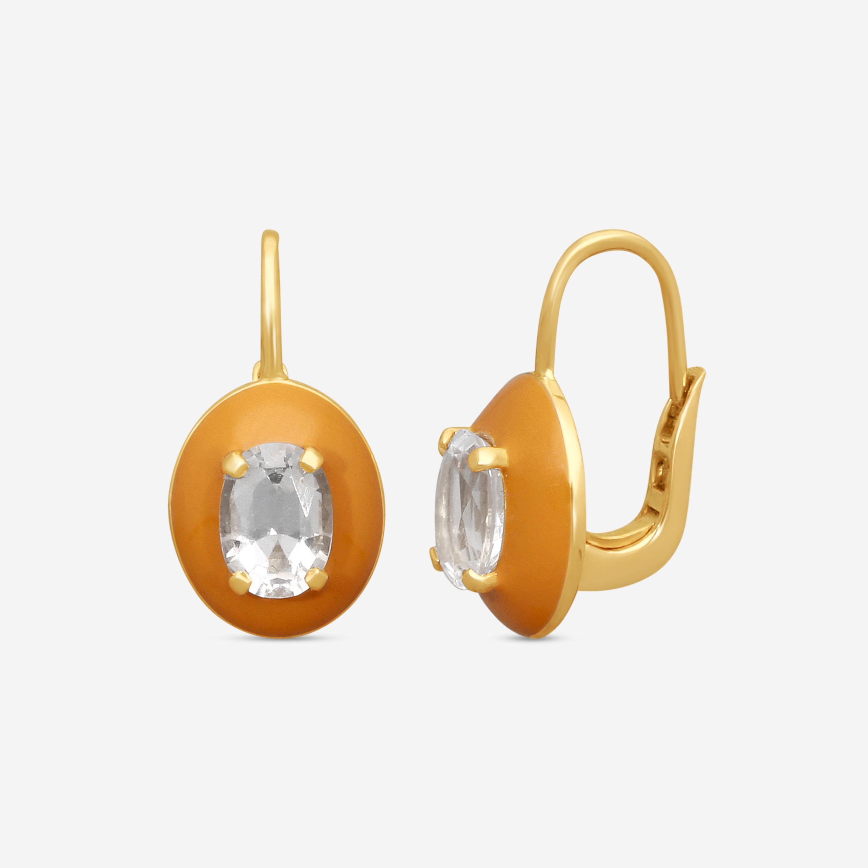 Goshwara 18K Yellow Gold Oval Rock Crystal Enamel Drop Earrings JE0490-RC-ENBR-Y