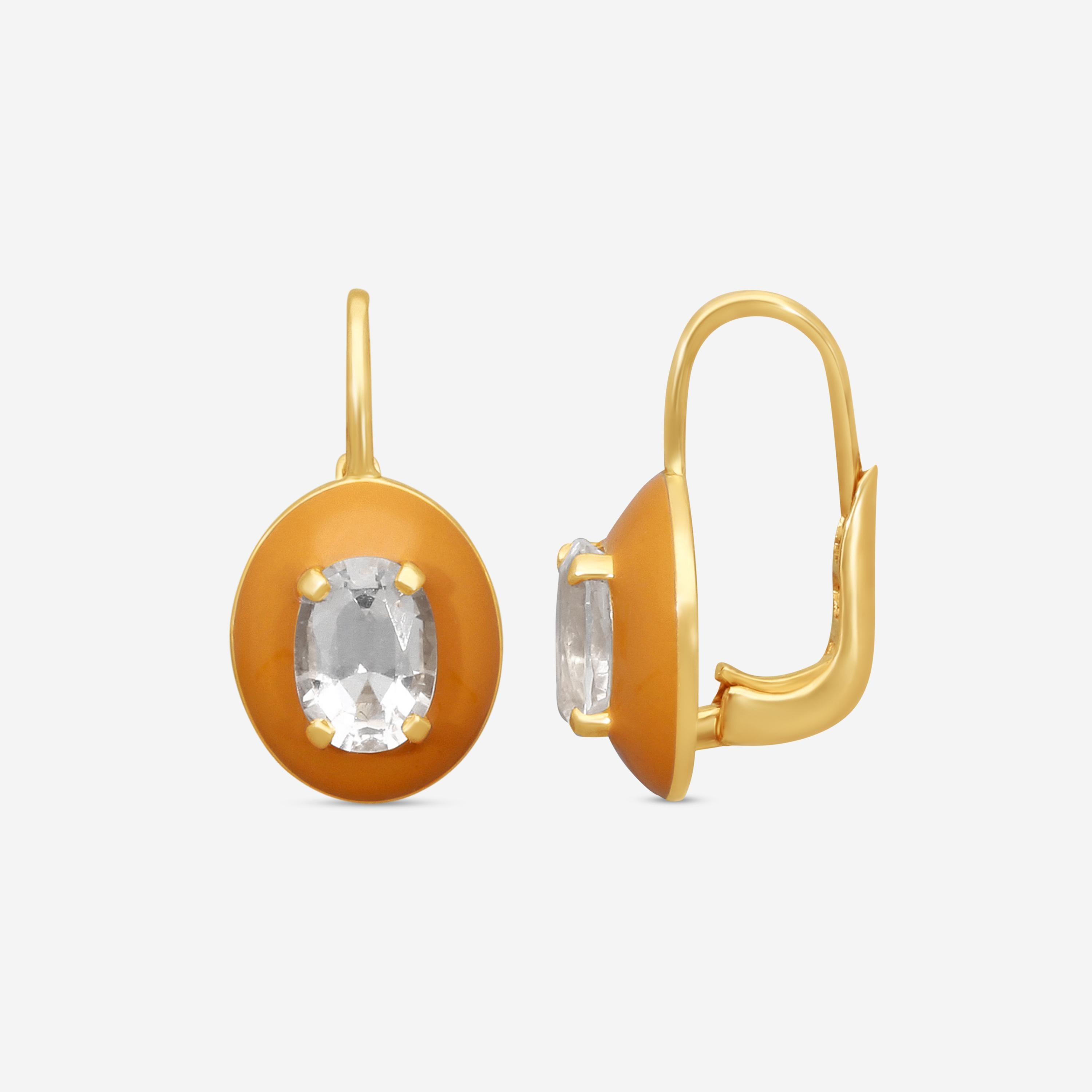 Goshwara 18K Yellow Gold Oval Rock Crystal Enamel Drop Earrings JE0490-RC-ENBR-Y