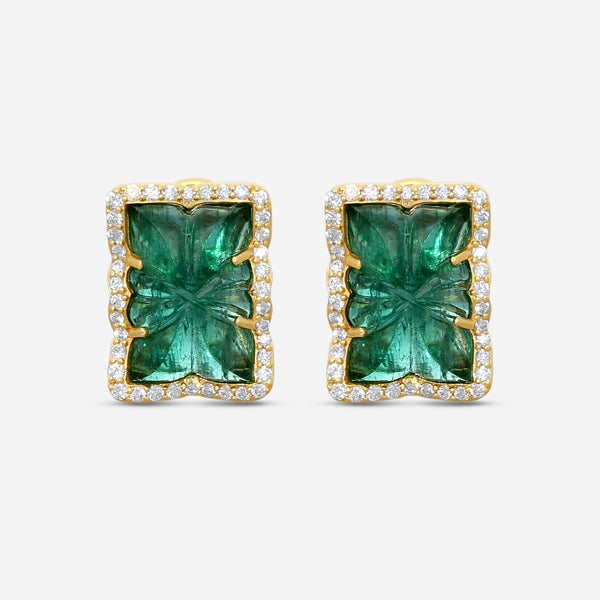 Goshwara G-One 18K Yellow Gold Carved Emerald & Diamond Earrings JE0518-EM-Y - THE SOLIST