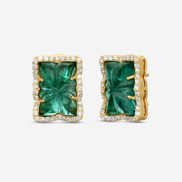 Goshwara G-One 18K Yellow Gold Carved Emerald & Diamond Earrings JE0518-EM-Y - THE SOLIST