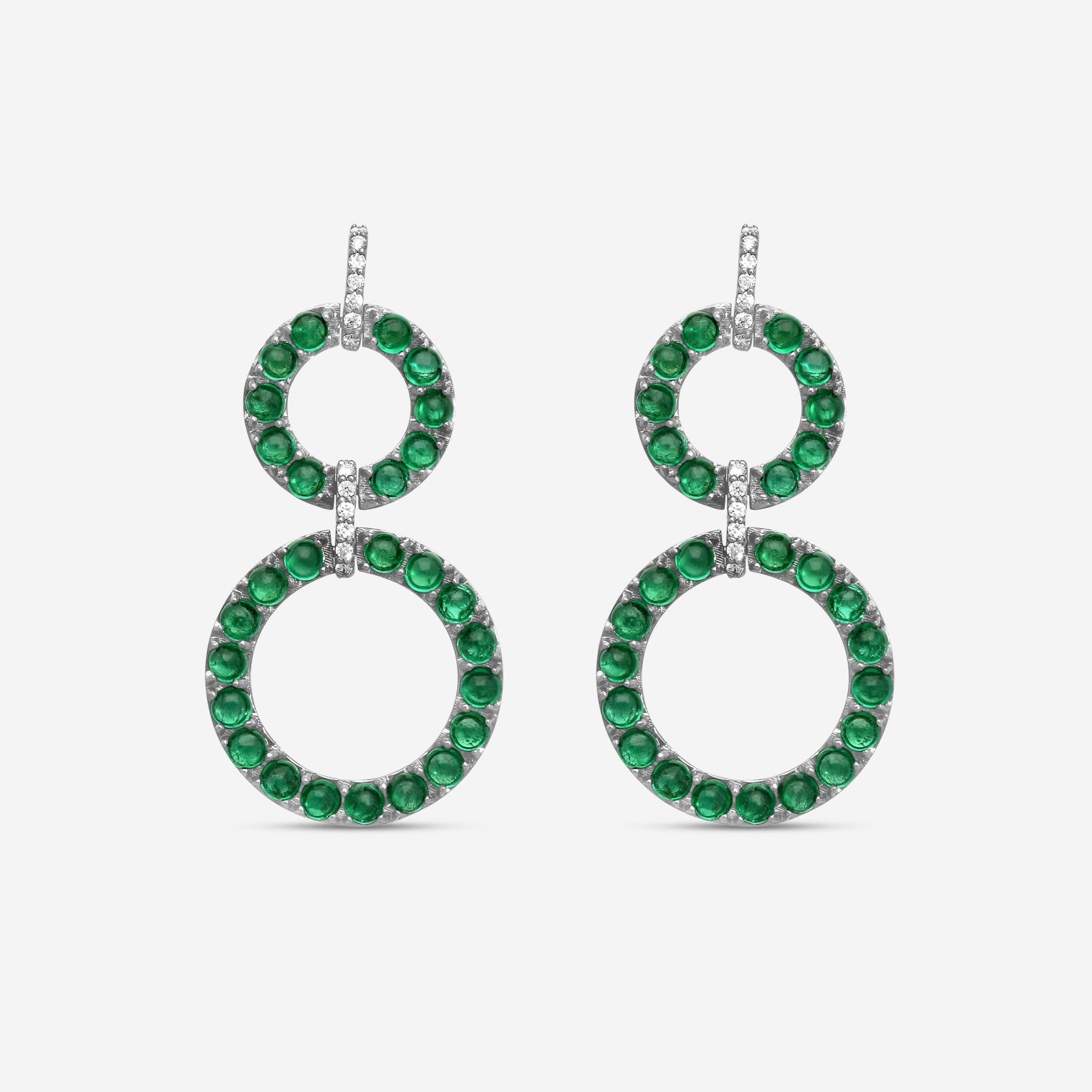 Goshwara G-One 18K White Gold Emerald Cabochon & Diamond Two-Row Earrings JE0519-EMW - THE SOLIST