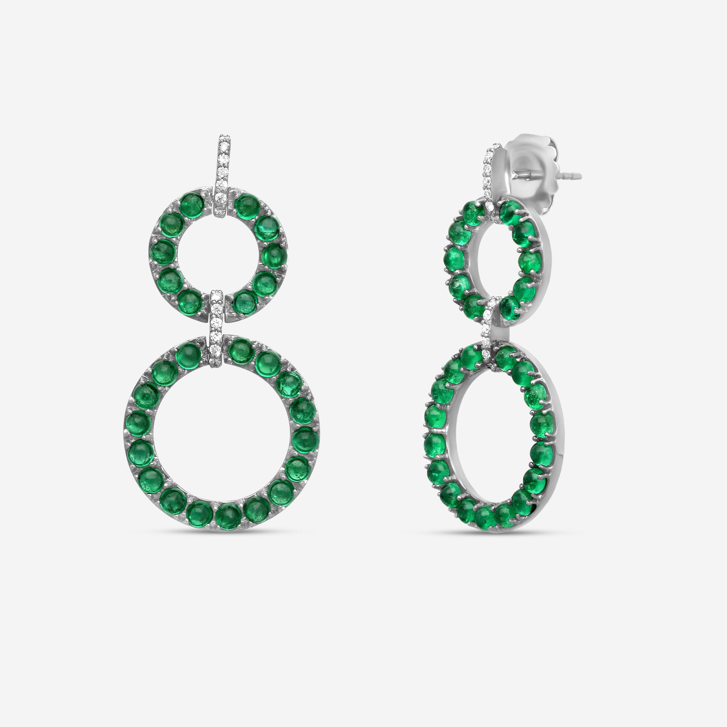 Goshwara G-One 18K White Gold Emerald Cabochon & Diamond Two-Row Earrings JE0519-EMW - THE SOLIST