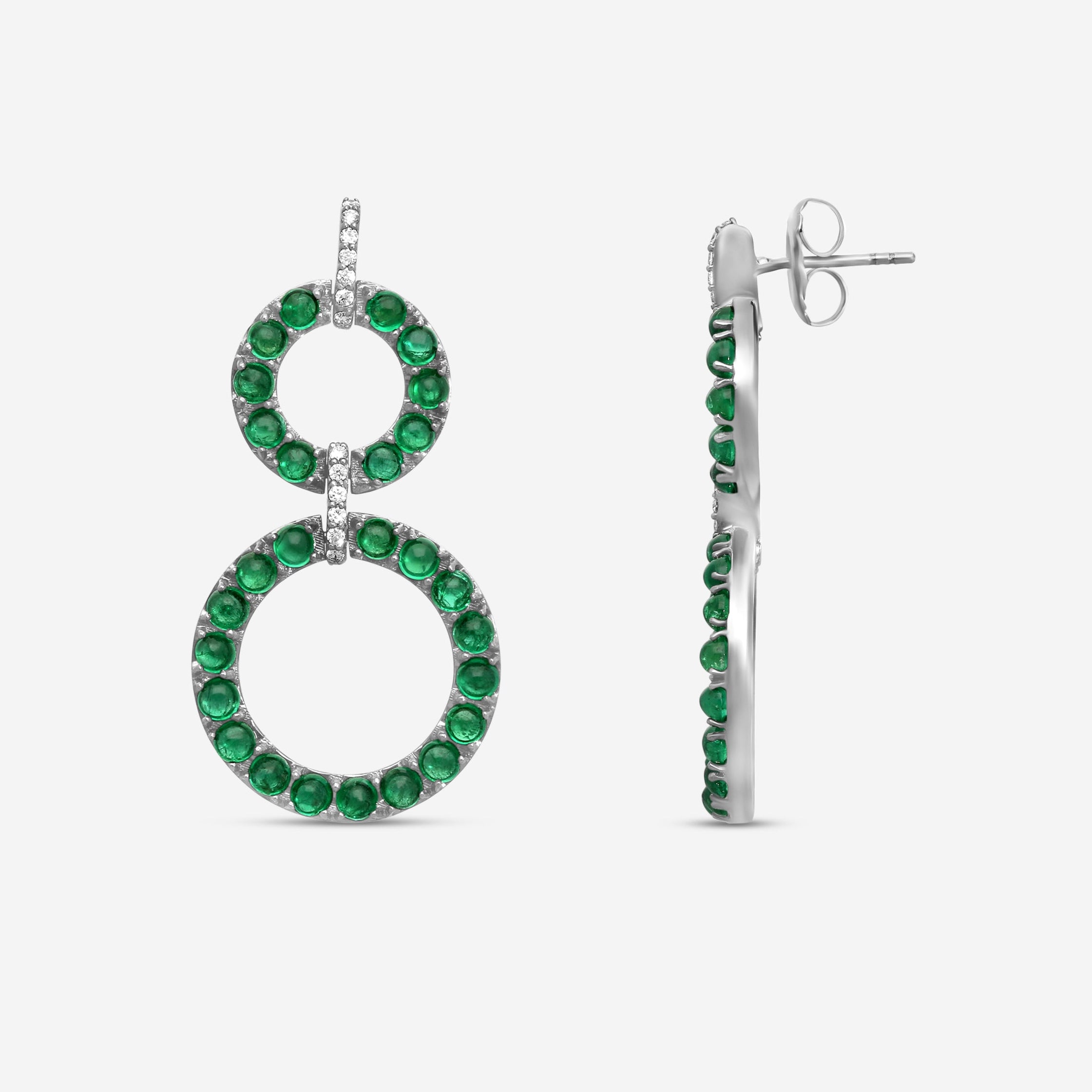 Goshwara G-One 18K White Gold Emerald Cabochon & Diamond Two-Row Earrings JE0519-EMW - THE SOLIST