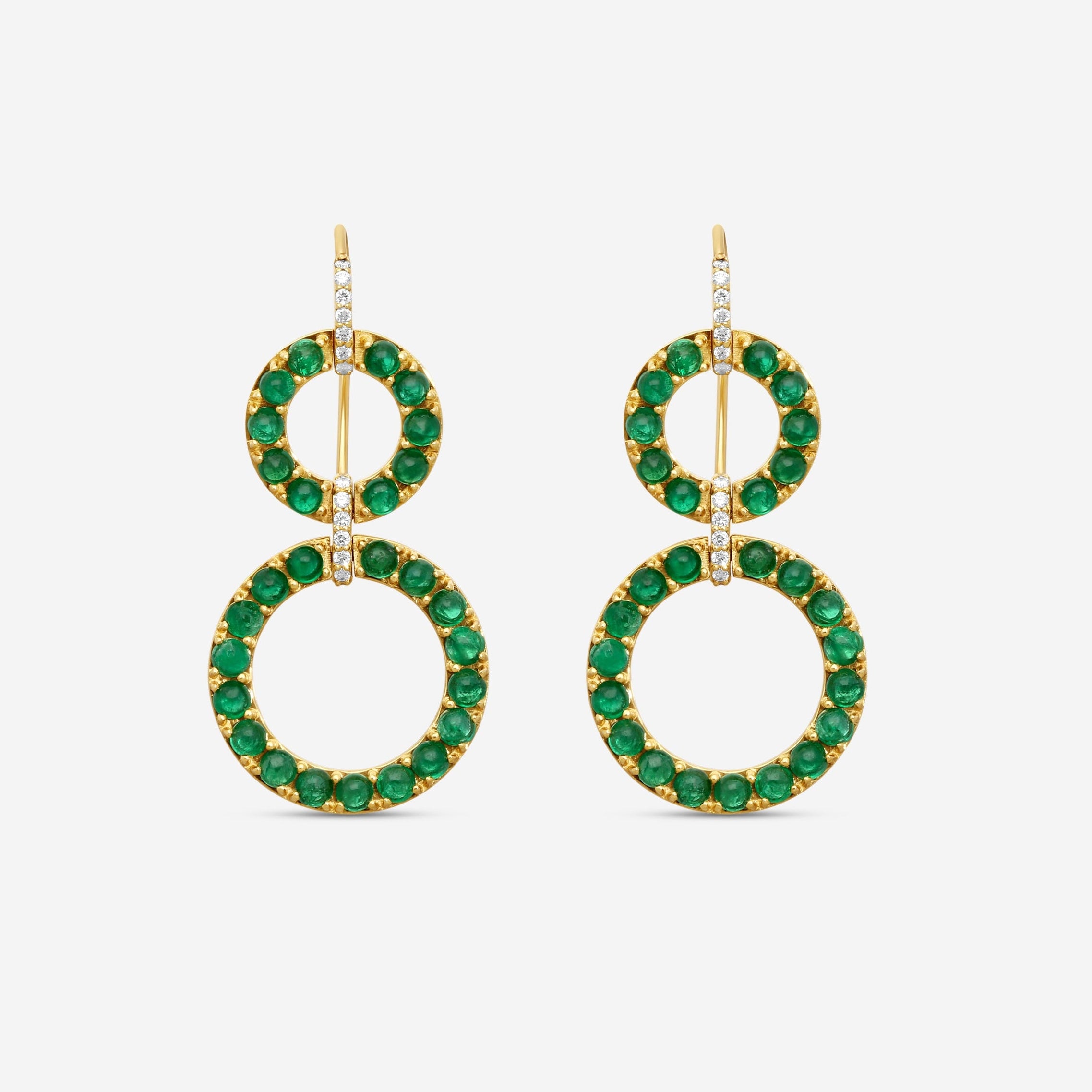 Goshwara G-One 18K Yellow Gold Emerald Cabochon & Diamond Two-Row Earrings JE0519-EMY - THE SOLIST