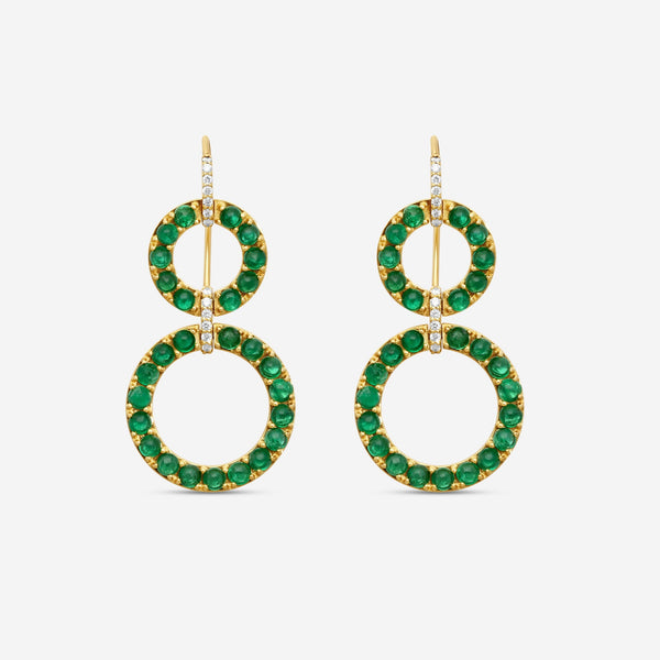 Goshwara G-One 18K Yellow Gold Emerald Cabochon & Diamond Two-Row Earrings JE0519-EMY - THE SOLIST