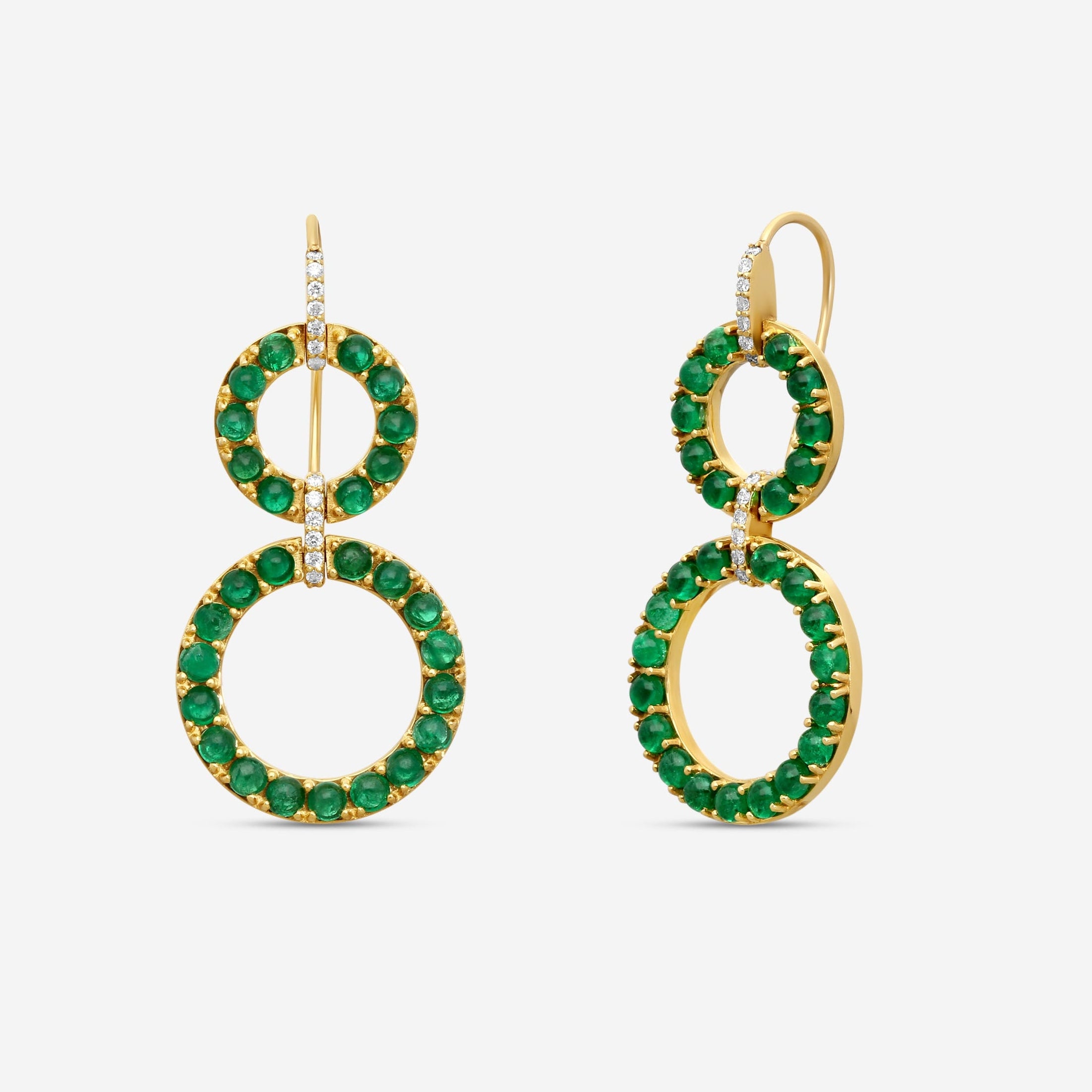 Goshwara G-One 18K Yellow Gold Emerald Cabochon & Diamond Two-Row Earrings JE0519-EMY - THE SOLIST