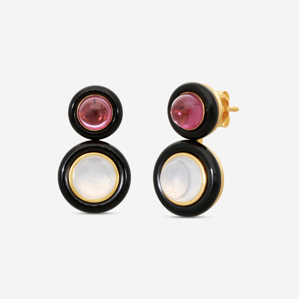 Goshwara 18K Yellow Gold Garnet, Moon Quartz & Onyx Earrings JE0528-GA-MQ-OX-Y