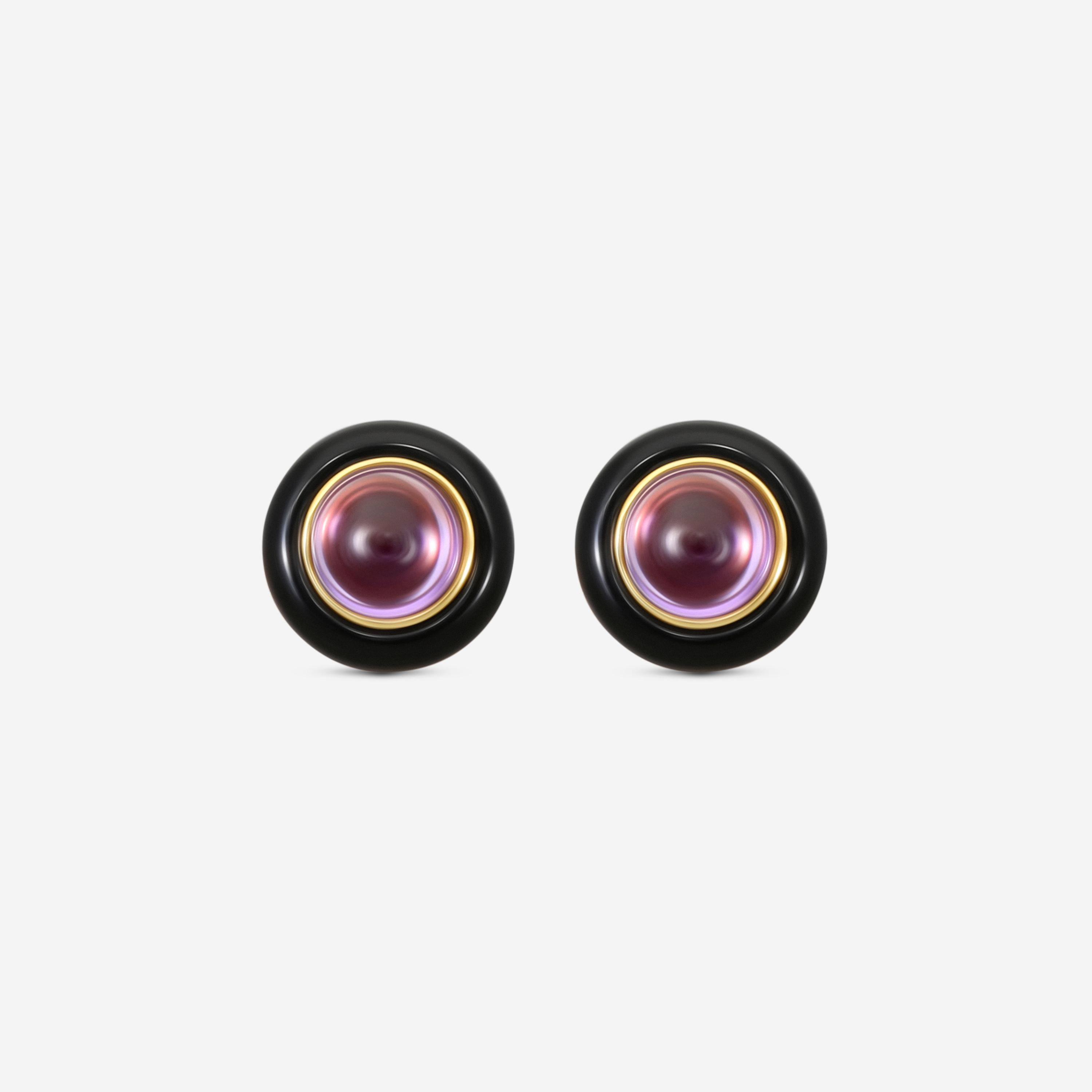 Goshwara 18K Yellow Gold Amethyst & Onyx Cabochon Studs JE0540-AM-OX-Y