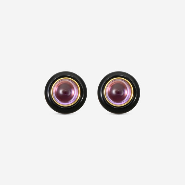 Goshwara 18K Yellow Gold Amethyst & Onyx Cabochon Studs JE0540-AM-OX-Y