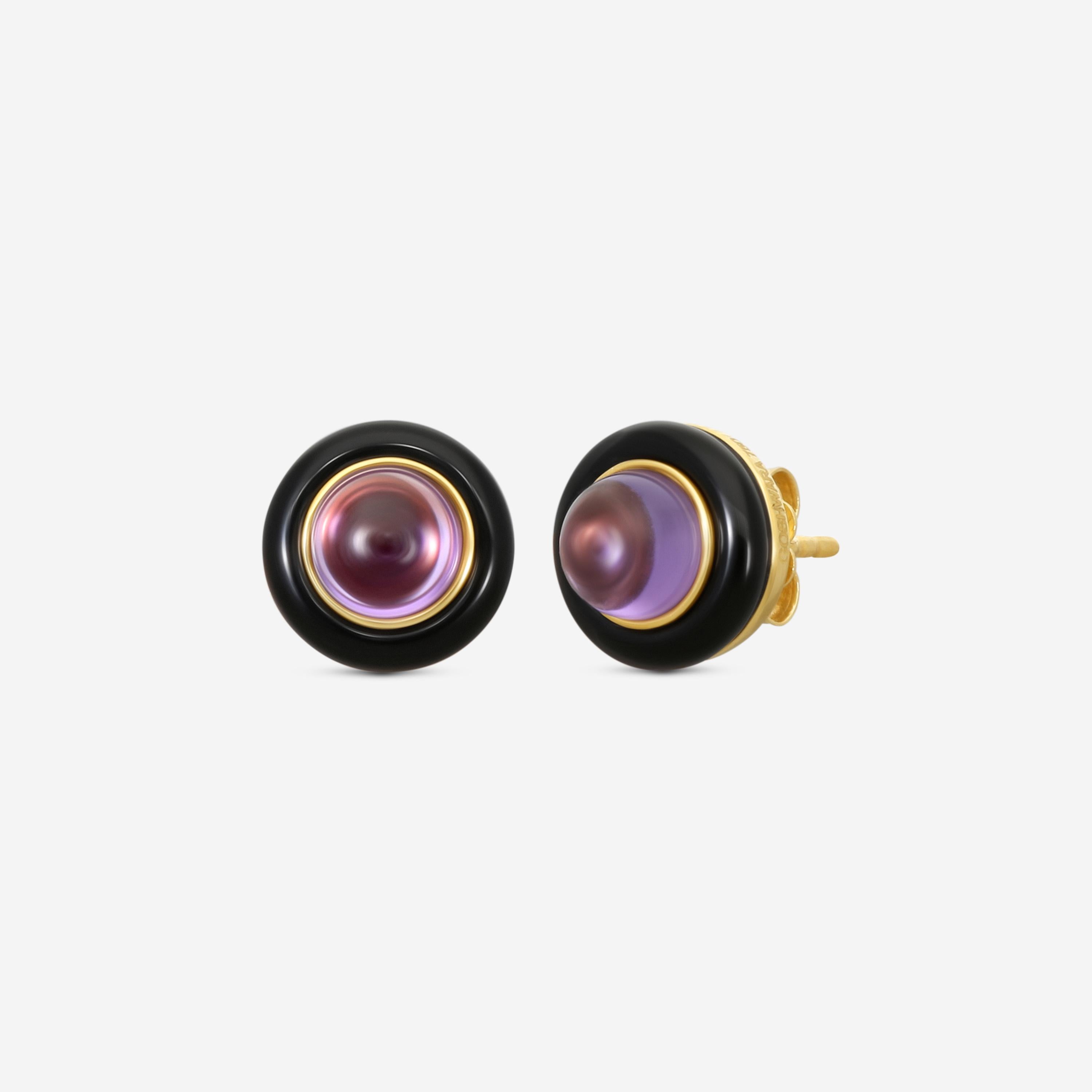 Goshwara 18K Yellow Gold Amethyst & Onyx Cabochon Studs JE0540-AM-OX-Y