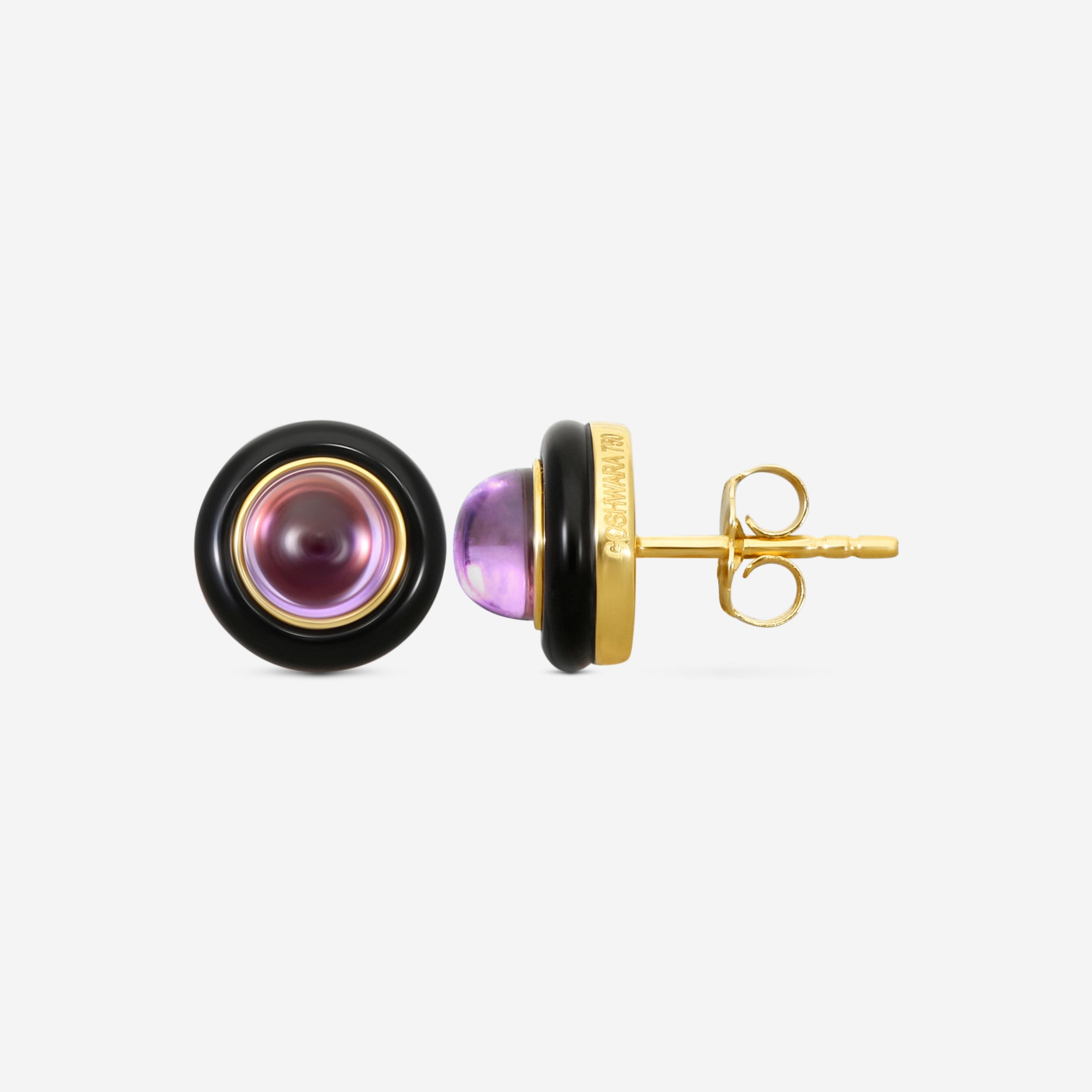 Goshwara 18K Yellow Gold Amethyst & Onyx Cabochon Studs JE0540-AM-OX-Y
