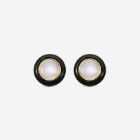 Goshwara 18K Yellow Gold Moon Quartz & Onyx Cabochon Studs JE0540-MQ-OX-Y