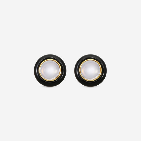 Goshwara 18K Yellow Gold Moon Quartz & Onyx Cabochon Studs JE0540-MQ-OX-Y
