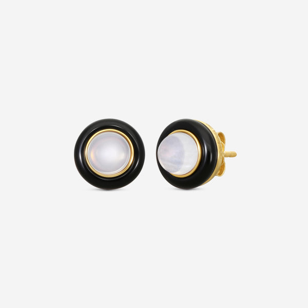 Goshwara 18K Yellow Gold Moon Quartz & Onyx Cabochon Studs JE0540-MQ-OX-Y