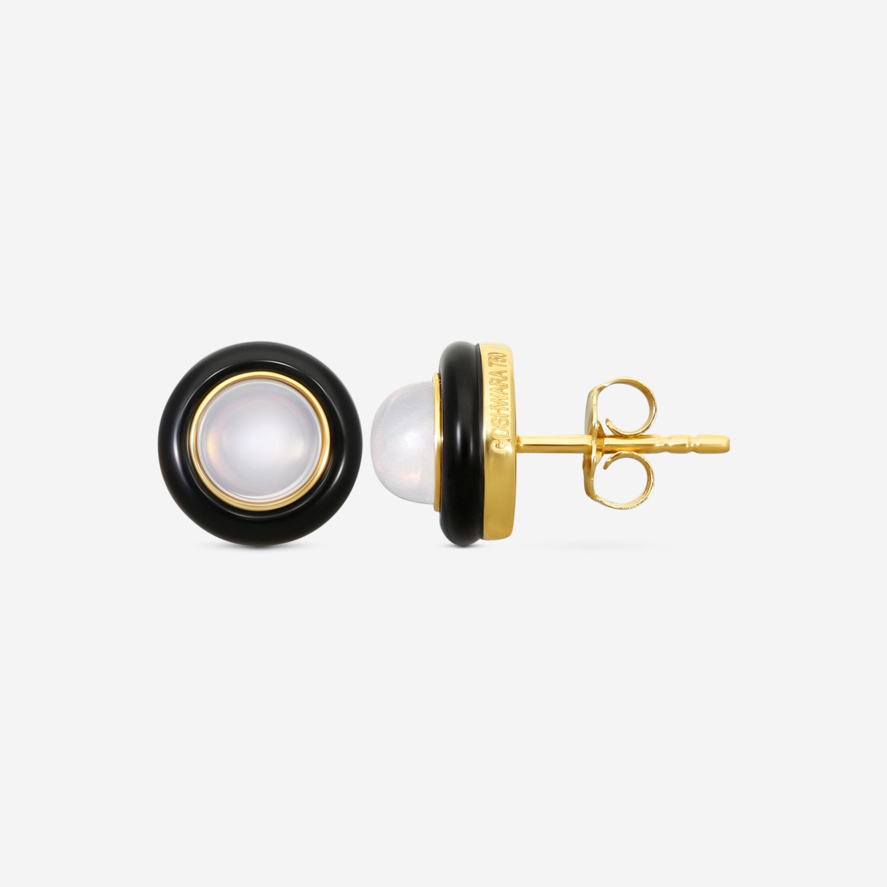 Goshwara 18K Yellow Gold Moon Quartz & Onyx Cabochon Studs JE0540-MQ-OX-Y