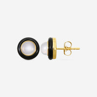 Goshwara 18K Yellow Gold Moon Quartz & Onyx Cabochon Studs JE0540-MQ-OX-Y