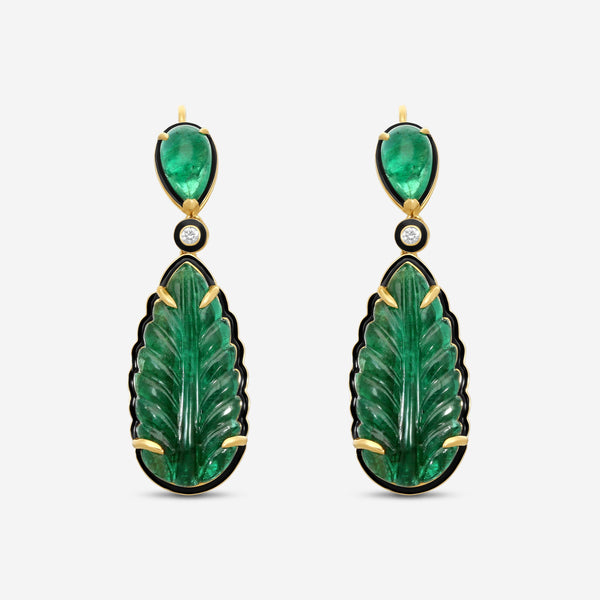 Goshwara G-One 18K Yellow Gold Emerald & Diamond Drop Earrings JE0614-EMENBLKY