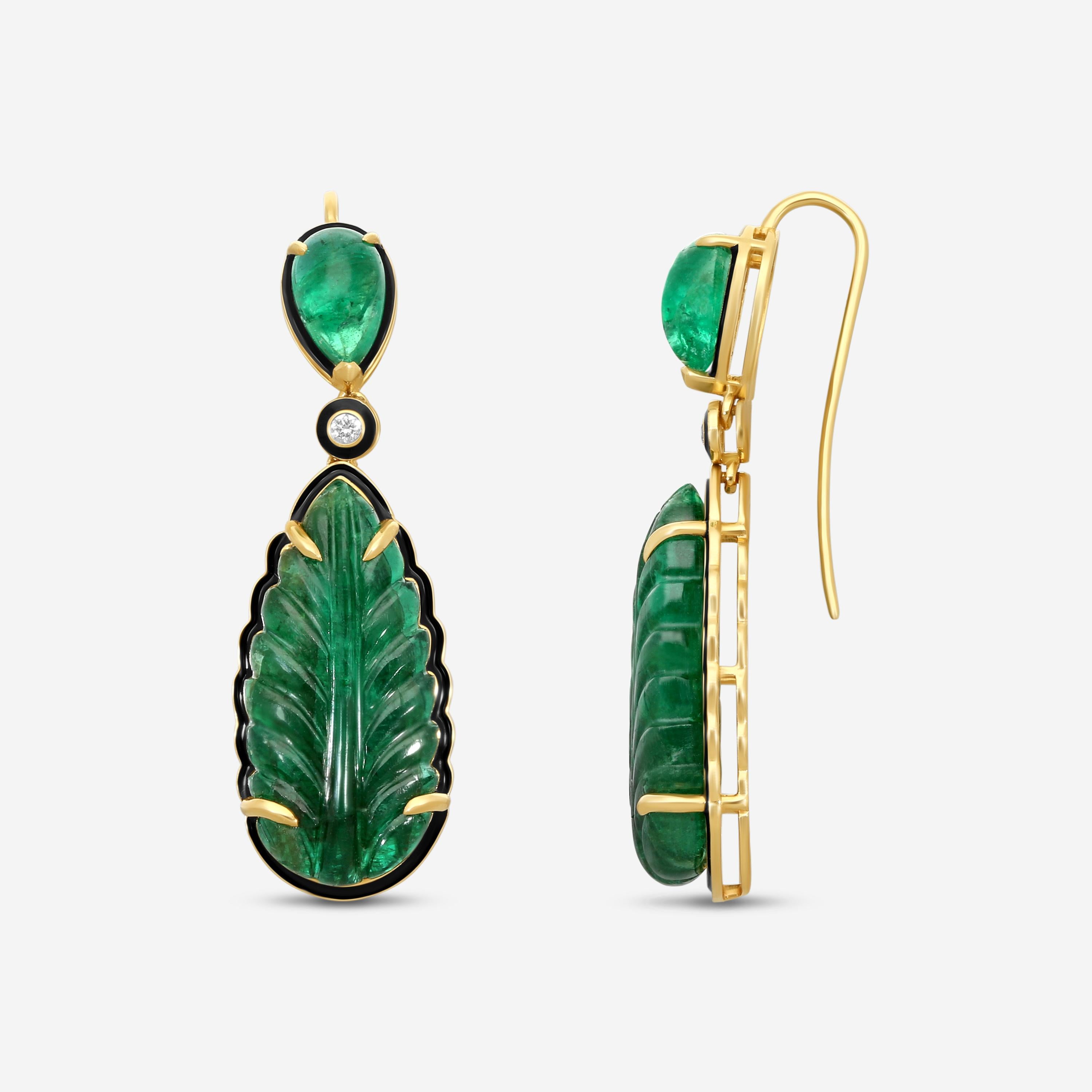 Goshwara G-One 18K Yellow Gold Emerald & Diamond Drop Earrings JE0614-EMENBLKY