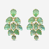 Goshwara G-One 18K Yellow Gold Carved Emerald Leaf & Diamond Earrings JE0708-EMY - THE SOLIST