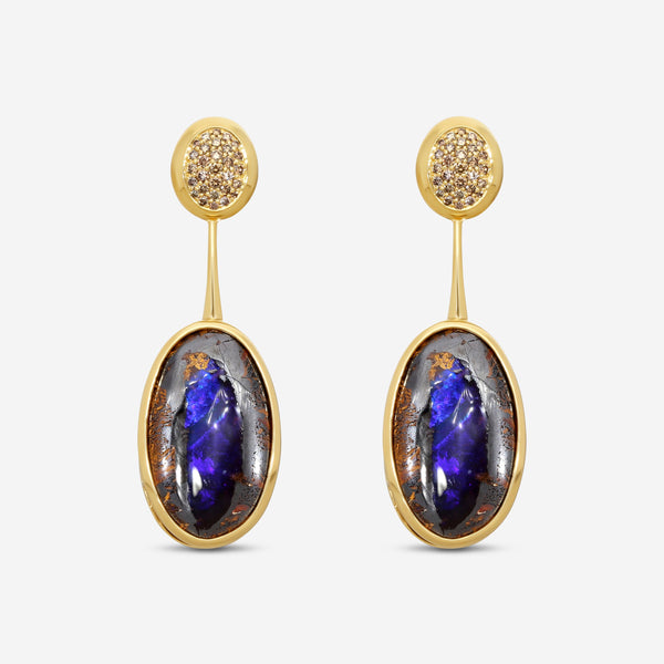 Goshwara G-One 18K Yellow Gold Opal & Brown Diamond Drop Earrings JE0825-BROPY