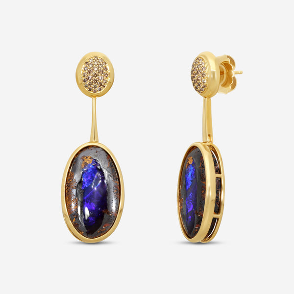 Goshwara G-One 18K Yellow Gold Opal & Brown Diamond Drop Earrings JE0825-BROPY