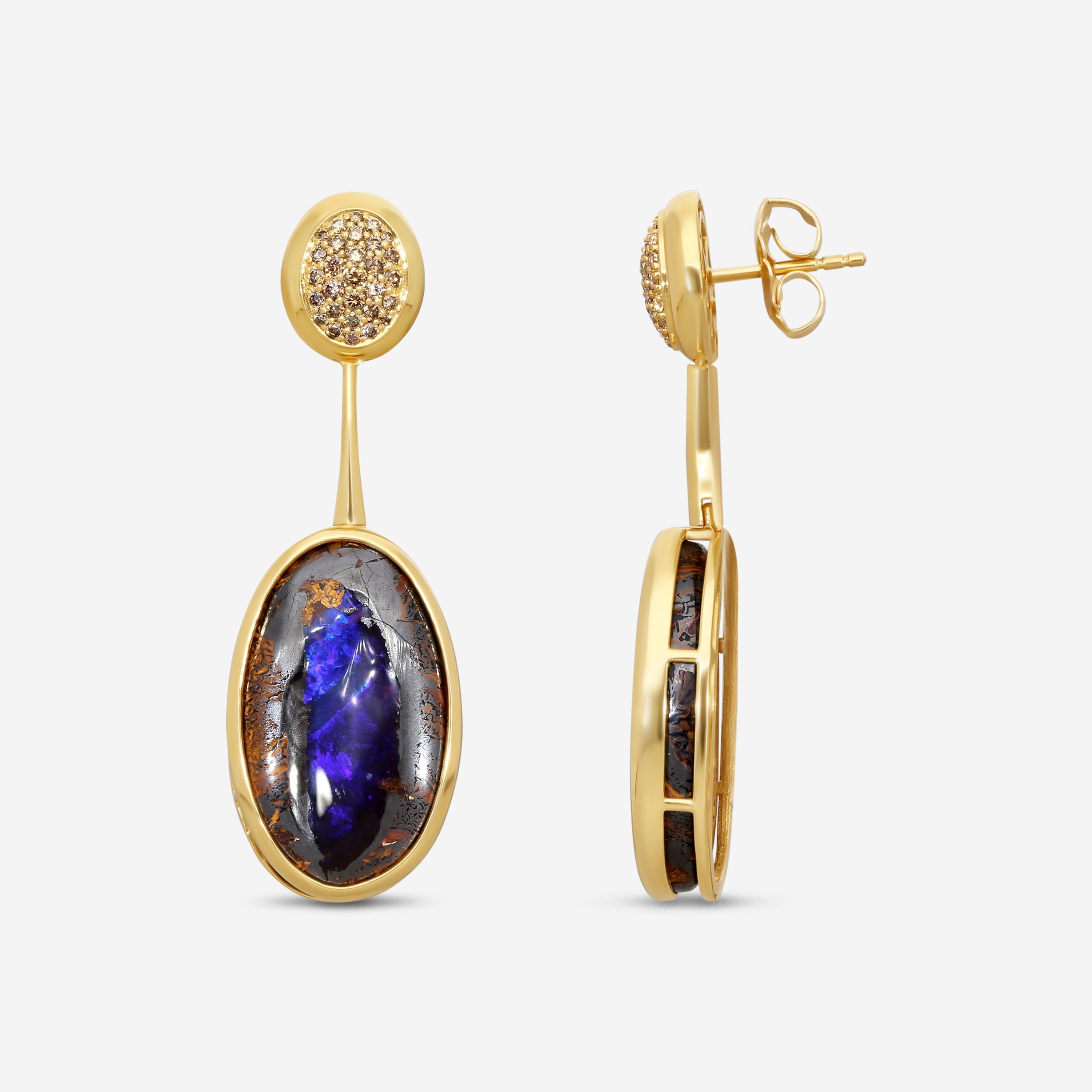 Goshwara G-One 18K Yellow Gold Opal & Brown Diamond Drop Earrings JE0825-BROPY