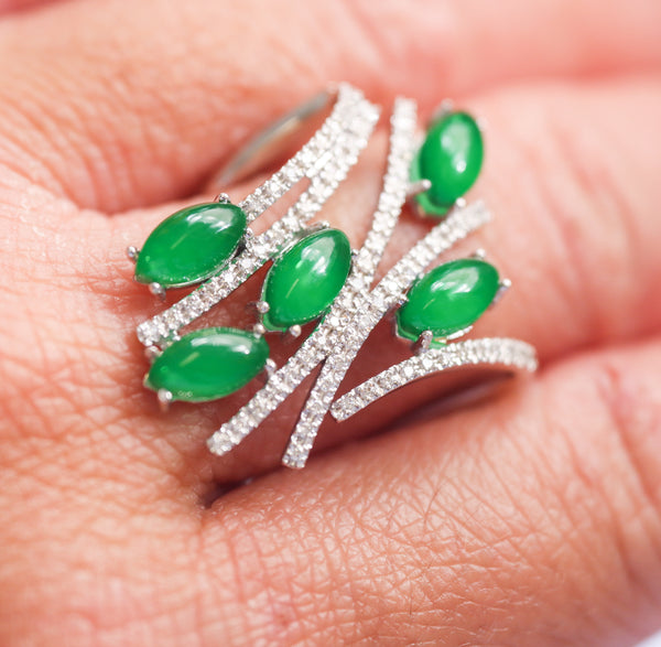 TAVANTI - 18KT White Gold, Brill, Green Adventurine+Rock  Crystal Ring ( Diamonds 0.49ctw G Si, Aventurine, Crystal)-JF-20-0095F - 132

Ring size 7.5, top 30mm x 23mm. - THE SOLIST