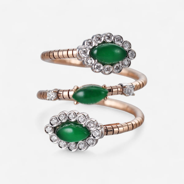 Tavanti 18K Rose & White Gold Diamond, Green Aventurine & Rock Crystal Ring Sz. 7.5 JF-20-0190F-32