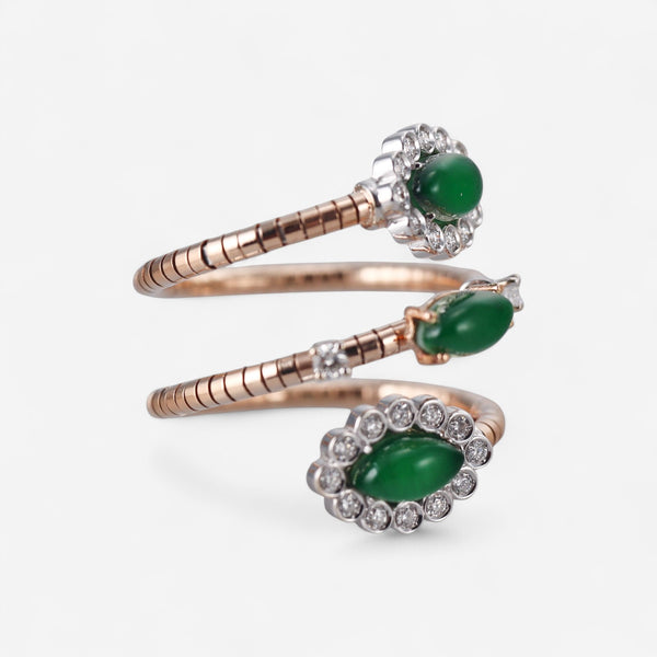 Tavanti 18K Rose & White Gold Diamond, Green Aventurine & Rock Crystal Ring Sz. 7.5 JF-20-0190F-32