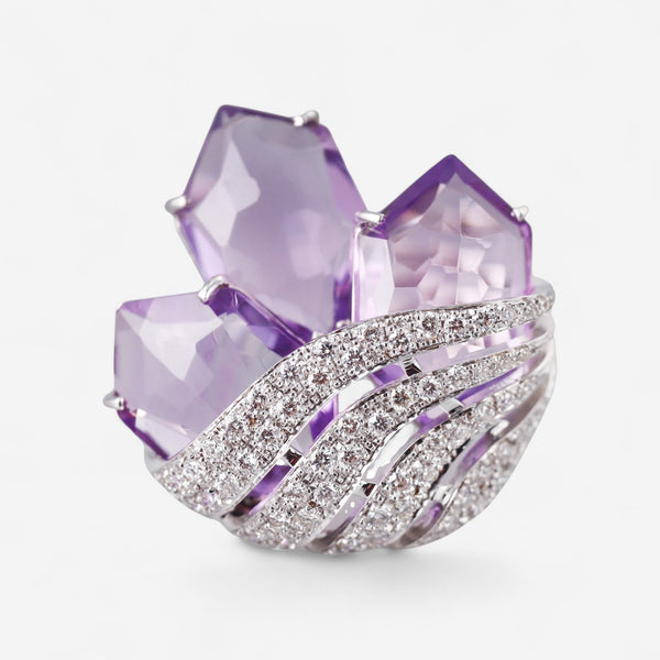 Tavanti 18K White Gold Diamond & Amethyst Ring Sz. 7 JF-2989F-70