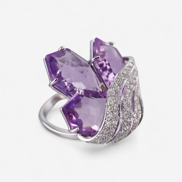 Tavanti 18K White Gold Diamond & Amethyst Ring Sz. 7 JF-2989F-70