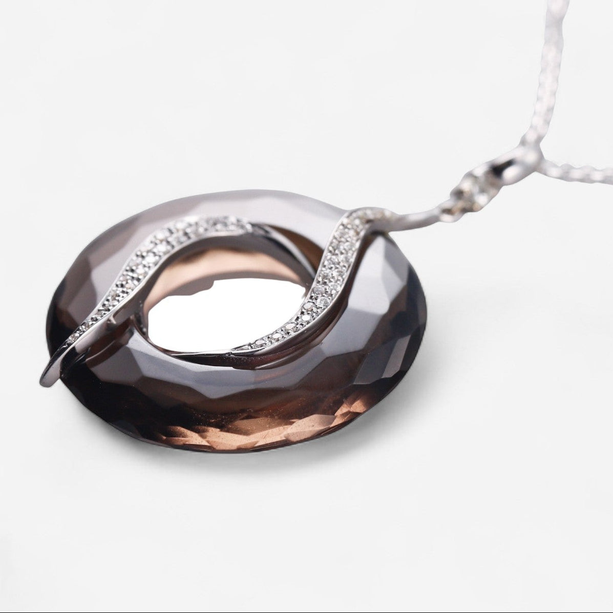 Tavanti 18K White Gold Diamond & Smoky Quartz Pendant Necklace JF-75-0842F-CL-161