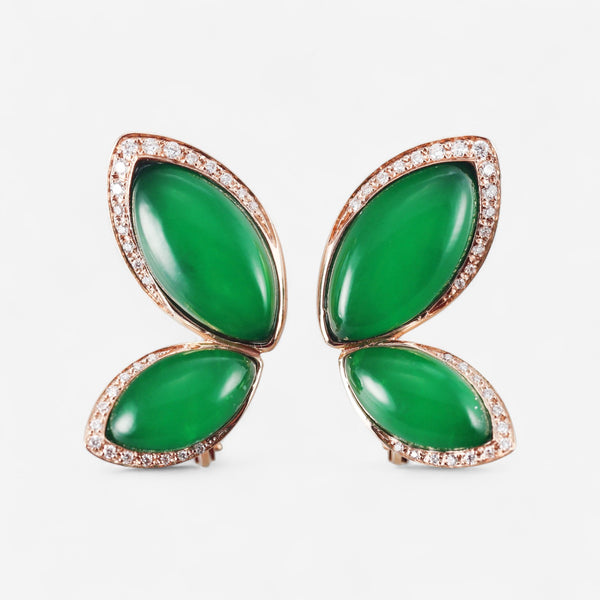 Tavanti Les Papillons 18K Yellow Gold Diamond, Green Aventurine & Rock Crystal Earrings JF-75-1110F-2